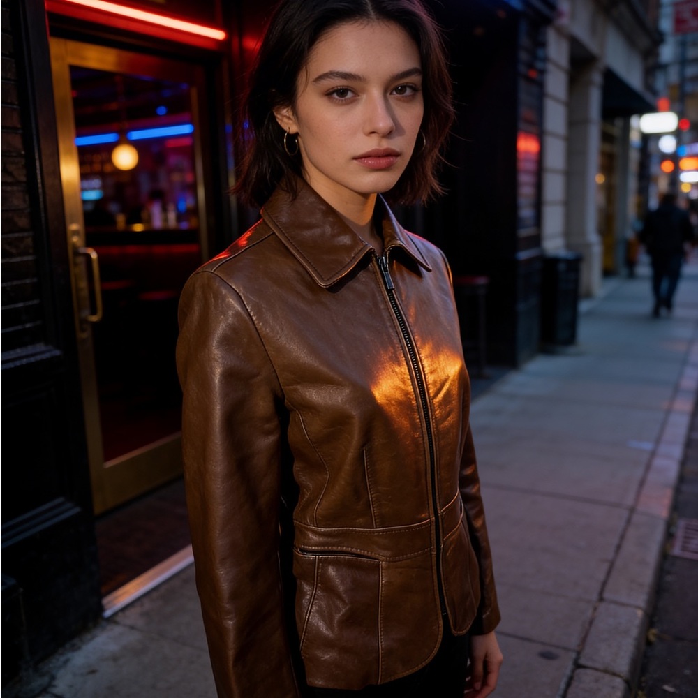 Ann Taylor Genuine Leather Brown Zip Jacket Classic Tailored Size S - Picture 6 of 12